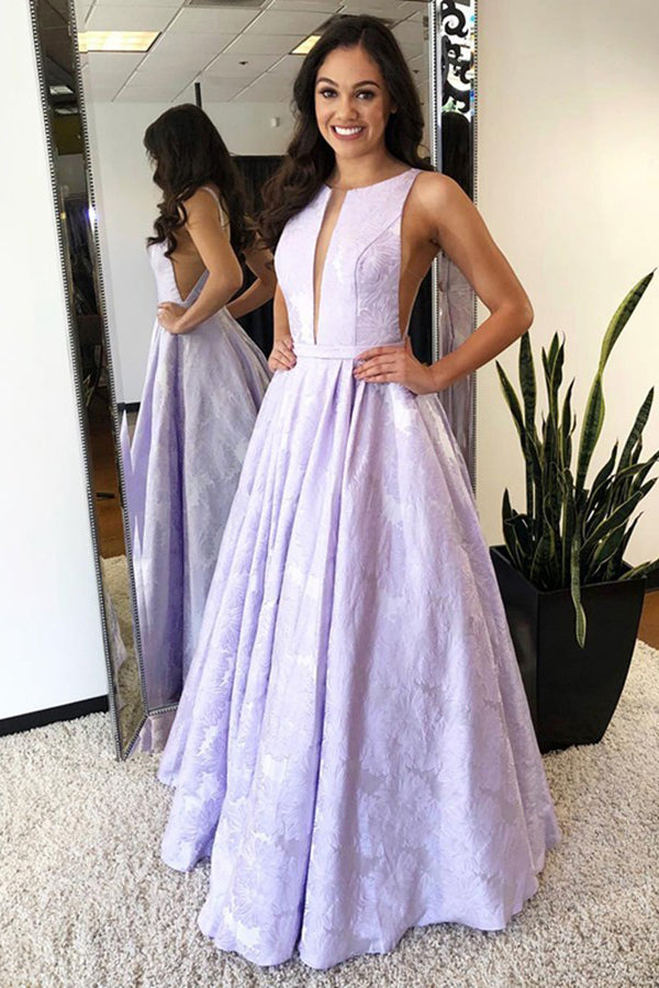 Floor-Length Sleeveless Lilac Prom ...